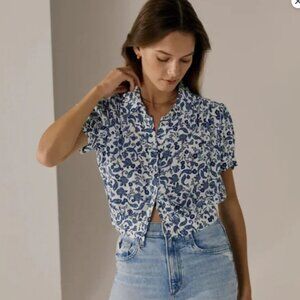 Favorite Daughter Garden Party Top Blue Floral Cropped XS